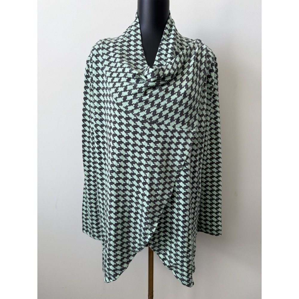 The Limited Houndstooth Drape Neck Tunic Sweater Mint/Charcoal Women's L NWOT